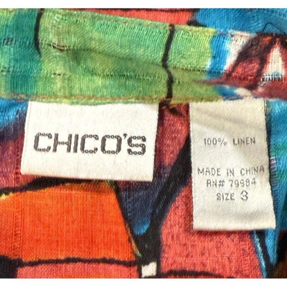 Chicos Linen Button Up Multicolor Village City Artsy Colorful Womens XL 3 - Picture 9 of 12